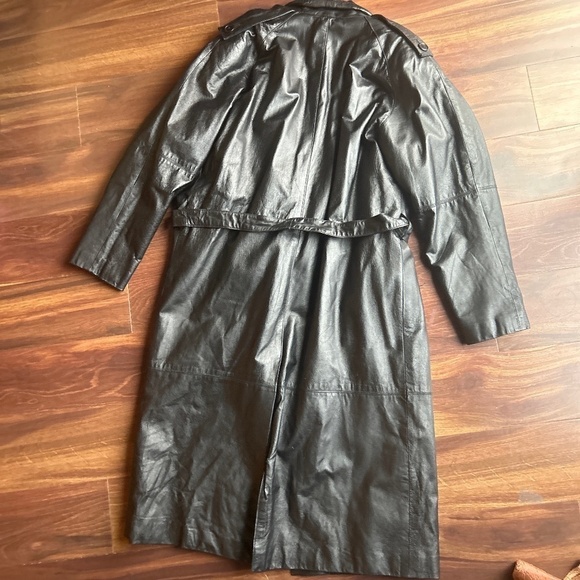 GINO DI GIORGIO Men's Vintage Black Genuine Leather Trench Coat Size Medium - Picture 3 of 9